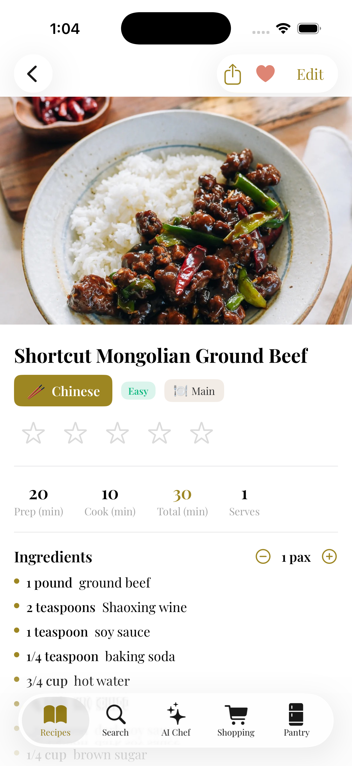 Pantree recipe library on iPhone showing imported recipes from TikTok, Instagram and food blogs
